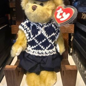 Ty Attic Treasures Bear with Navy and White Sweater